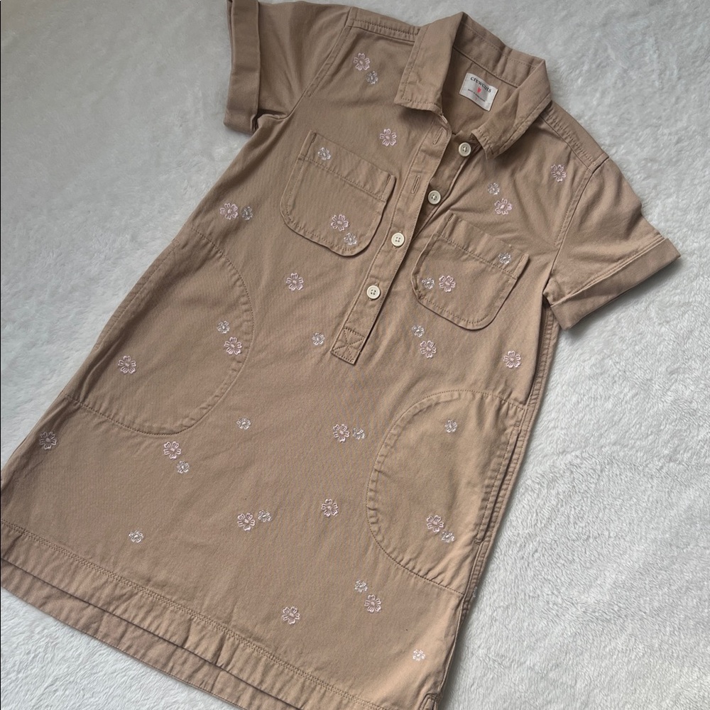 J. Crew Crewcuts Tan Button Down Dress with Floral Embroidery